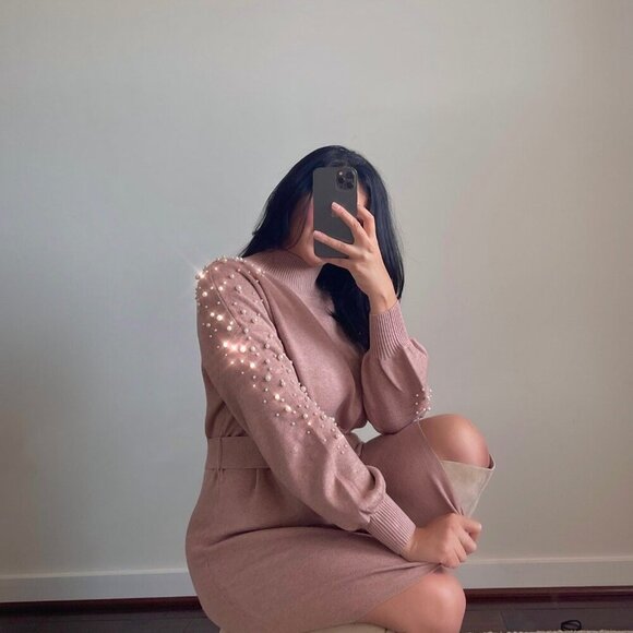 Mini Sweater Dress Pearl with belt - Picture 3 of 4